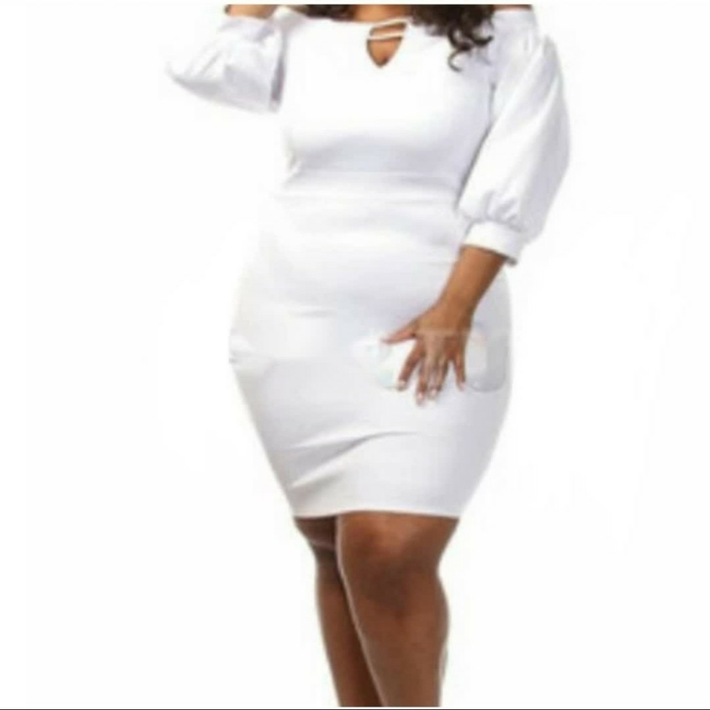 Puffy Sleeve Dress with Strappy V-Neck